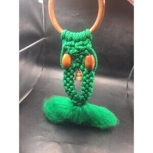 Vintage Macrame Owl Bell Door Decoration 1970s Fiber Art BoHo Decor